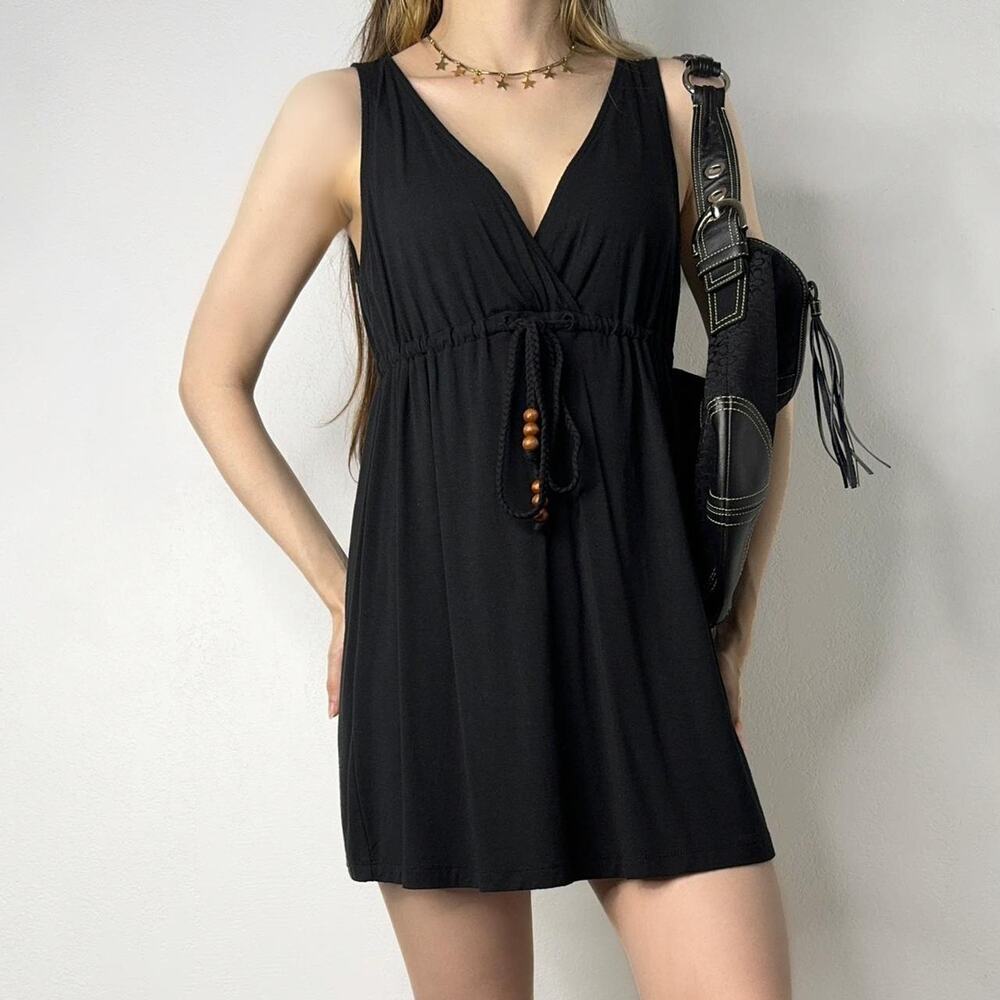 00s Babydoll Mini Dress Black Sleeveless, Small